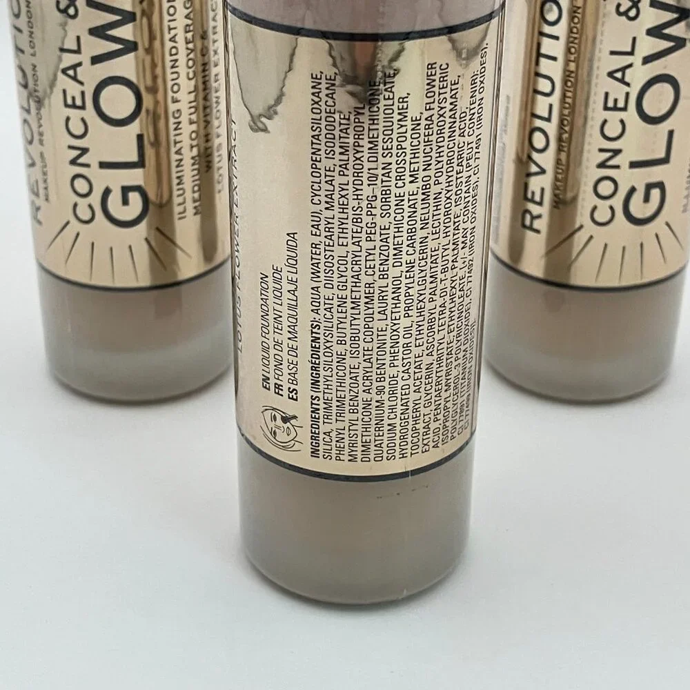 Revolution Conceal & Glow Foundation F6 - Illuminating, 23ml, Cruelty-Free 3set